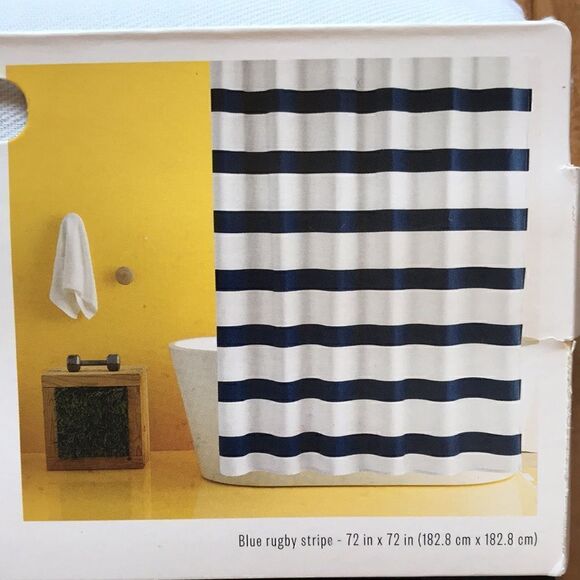 NEW Room Essentials Navy Blue And White Shower Curtain - Picture 2 of 4